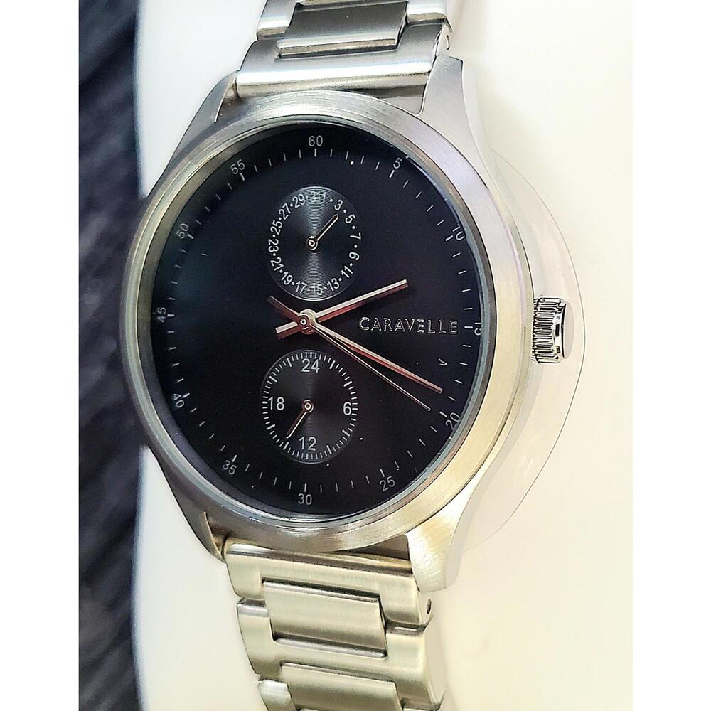 Caravelle Bulova Men's 2 Complications Tuxedo Black Dial NIB